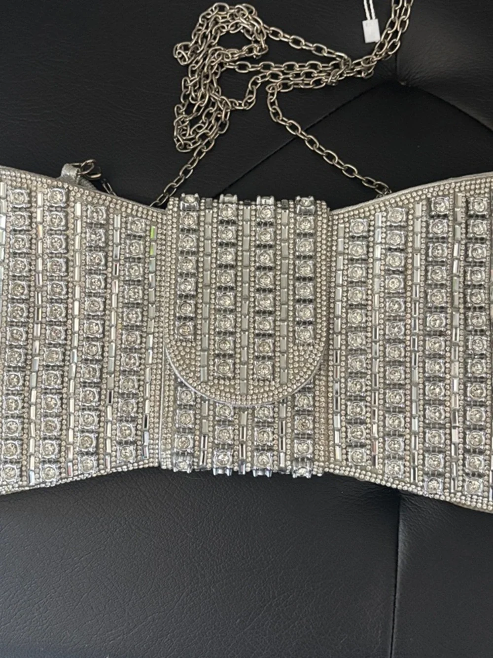 Wanted Silver Beaded Bow Crossbody Clutch with Chain Strap